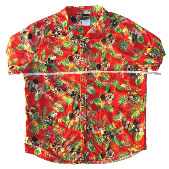 Disney Shirt Mens 2XL Red Mickey Mouse Hawaiian Floral Button Up Summer Aloha - Picture 7 of 8